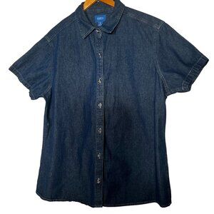 Port & Company Ladies XL Denim Button-Up Shirt Short Sleeve Casual 100% Cotton